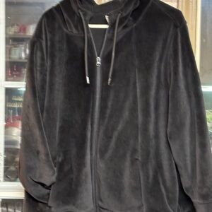 Time and Tru Men's Black Plush Hooded Zip-Up Jacket